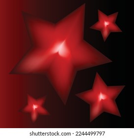 Three dimensional stars, red stars, stars vector illustration, red and black and white colors, sign and tag an banner, suitable for advertising and social media and web design and motion graphics