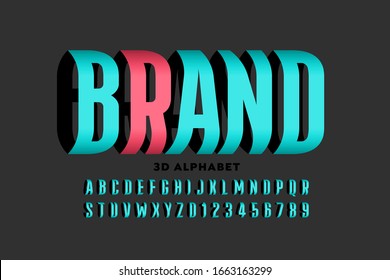 Three dimensional style font design, alphabet letters and numbers vector illustration