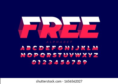 Fuente moderna de estilo tridimensional, letras alfabéticas y ilustración vectorial de números