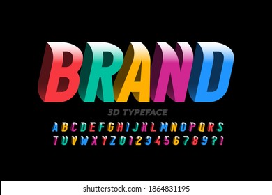 Three dimensional style modern font design, alphabet and numbers vector illustration