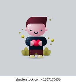 Three dimensional vector illustration of a Valentine man holding heart shaped symbol