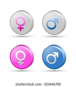 Three dimensional Venus and Mars female and male symbols isolated on white background