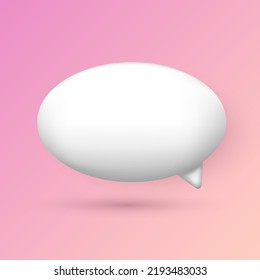 Three dimensional white round chat bubble sign isolated on pink background. 3D vector speech cloud, online message, dialogue icon for social media