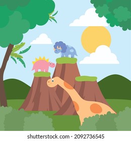 three dinosaurs card on nature