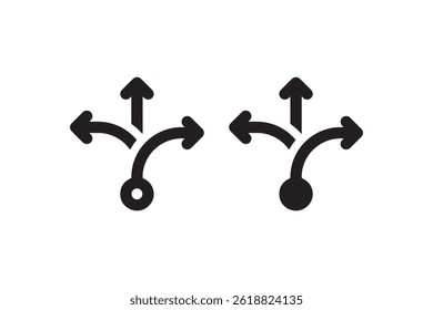 Three directional arrows branching from one point Vector