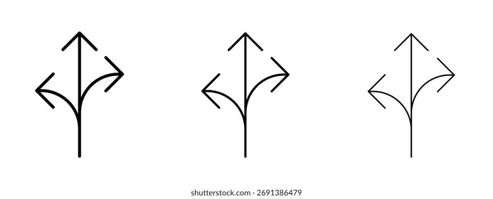 Three directions icon in outline stroke style symbol.