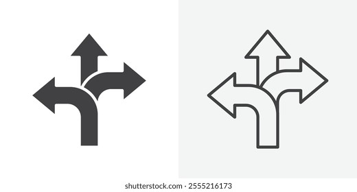Three directions icon. outlined vector style.