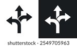 Three directions icon pack in black color.