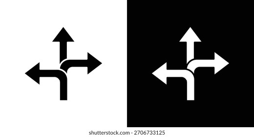 Logotipo del símbolo del icono de tres direcciones. Plantilla gráfica.