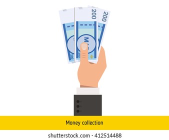 Three dirham in hand. Moroccan dirham banknote.
