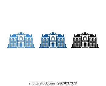 Three distinct architectural illustrations of a large, elegant residential house presented in different color variations for design purposes.