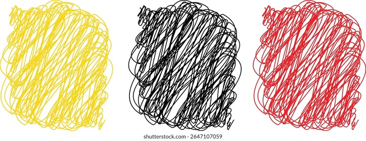 Three distinct areas of scribbled lines are displayed against a white background.