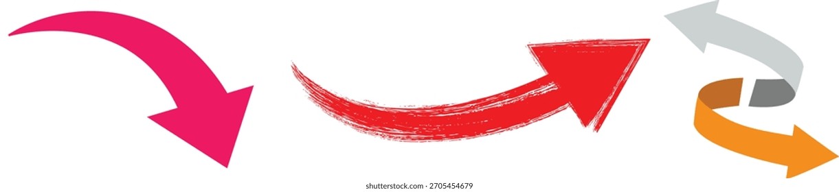 Tres Formas de flecha distintas en dirección de colores vibrantes