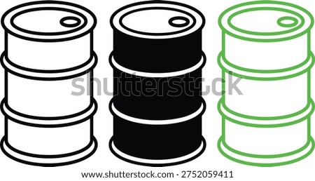 Three distinct barrels with different visual styles and outlines