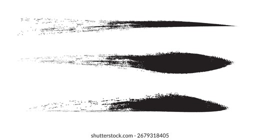Tres pinceladas de tinta negra distintas, cada una con un borde áspero y texturizado, se muestran horizontalmente.