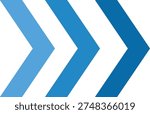 Three distinct blue arrows pointing to the right in a progressive sequence symbolizing forward movement direction or fast-forward icon