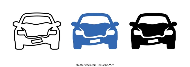 Three distinct car icons, including outline, solid blue, and solid black versions, are neatly arranged on a clean white background