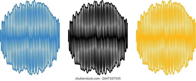 Three distinct circular wave patterns are displayed side-by-side against a white background. 