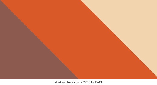 Three distinct color blocks: deep brown, vibrant orange, and light beige, separated by sharp diagonal lines. Smooth, flat surface.