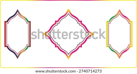 Three distinct decorative frames with vibrant colors and intricate designs