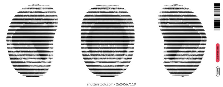 Three distinct engraved forms exhibit a mesmerizing interplay of lines, creating depth and texture.