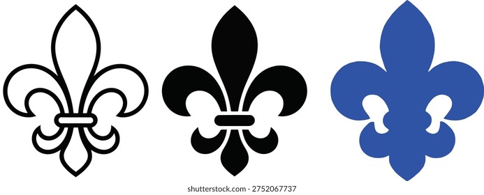 Three distinct fleur-de-lis symbols in varying colors displayed side by side