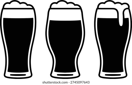 Three distinct glasses of beer showcasing different pours and head formations
