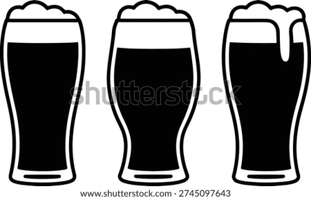 Three distinct glasses of beer showcasing different pours and head formations