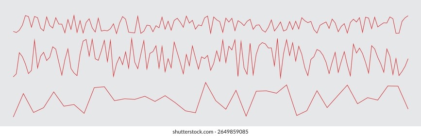 Three distinct horizontal bands of jagged red lines are displayed against a plain, light gray background. 