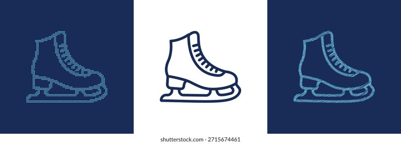 Three distinct ice skate illustrations isolated on transparent background