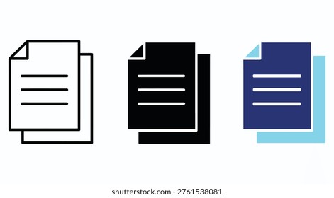 Three distinct icons representing documents or paper sheets stacked on top of each other