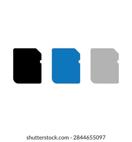 Three distinct memory cards in black, blue, and gray colors are displayed side by side on a plain background.