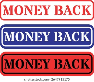 Three distinct money back guarantee seals in red and blue