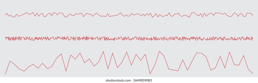Three distinct red jagged lines are displayed against a plain gray background. 