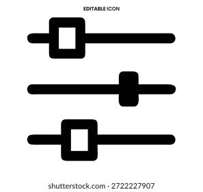 Três ícones de controle deslizante distintos apresentados em um design limpo, preto e branco para elementos da interface do usuário.