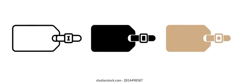 Three distinct styles of luggage tags are presented side-by-side, offering a versatile visual for travel and identification needs