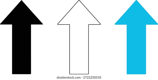 Tres flechas distintas hacia arriba en diseños sólidos negros, contornos blancos y sólidos azules