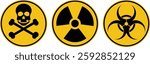 Three distinct warning signs on a white background.
