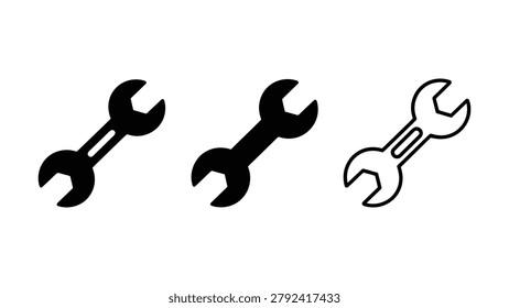 Three distinct wrench icons are displayed sidebyside against a white background