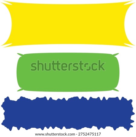 Three distinctively shaped and colored rectangles stacked vertically.