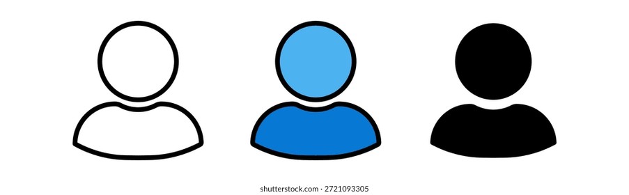 Três ícones de perfil de usuário diversificados que representam diferentes gêneros e etnias.