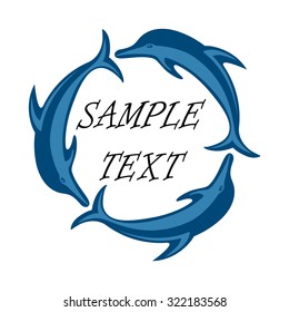 Three diving dolphin. Inscribed in a circle. Vector Image. Space for text. The template element for the logo, emblem, symbol.