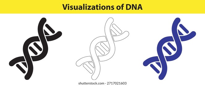 Three DNA Helix Illustrations in Black White and Blue