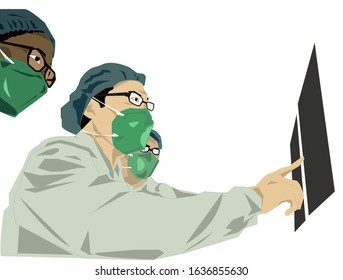 three doctors diagnosing a disease 