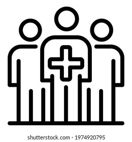 Three doctors icon. Outline three doctors vector icon for web design isolated on white background