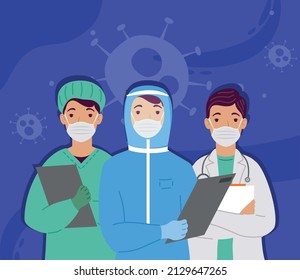 tres médicos miembros del personal médico