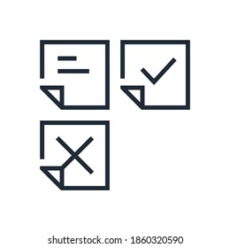 Three documents new, approved and rejected. Information data sorting procedure. Office work. Vector linear icon isolated on white background.