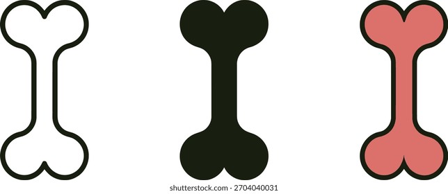 Three dog bones in varying colors for veterinary and pet themed designs