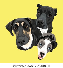 Three Dog Face Artwork With Light Yellow Color Background