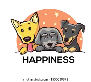 three dog smile happiness vector illustration